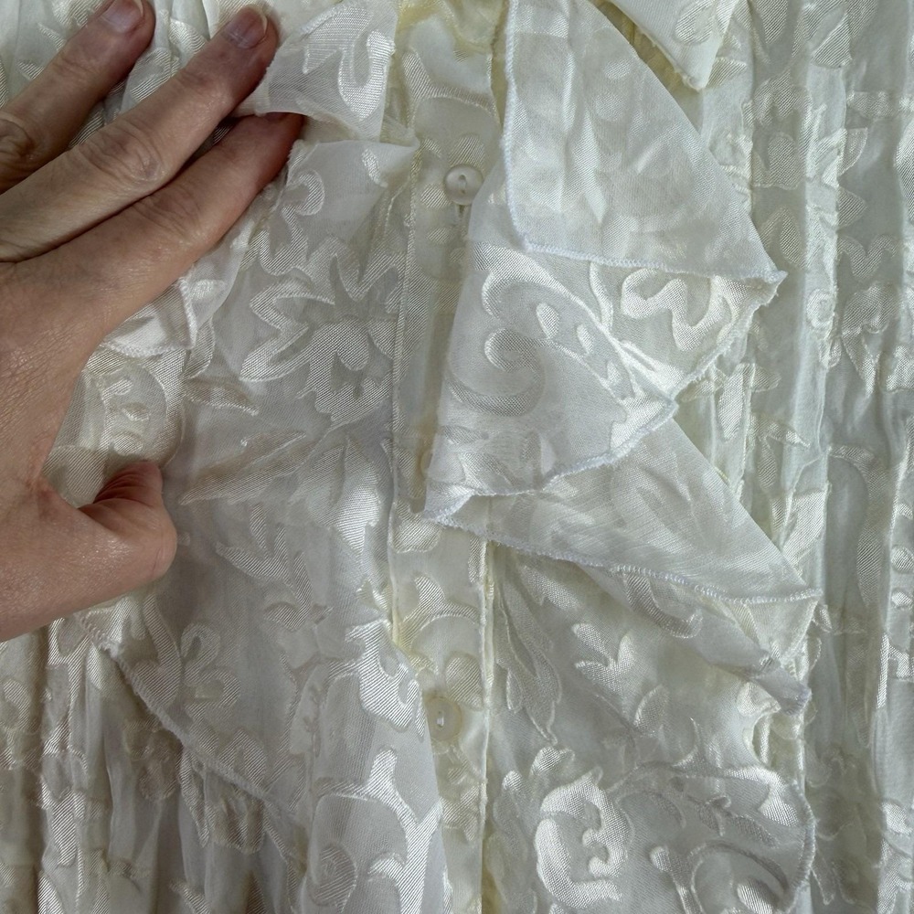 Vintage XL Ivory Satin Top Victorian Renaissance Party Ruffles Romantic Blouse - Picture 6 of 12